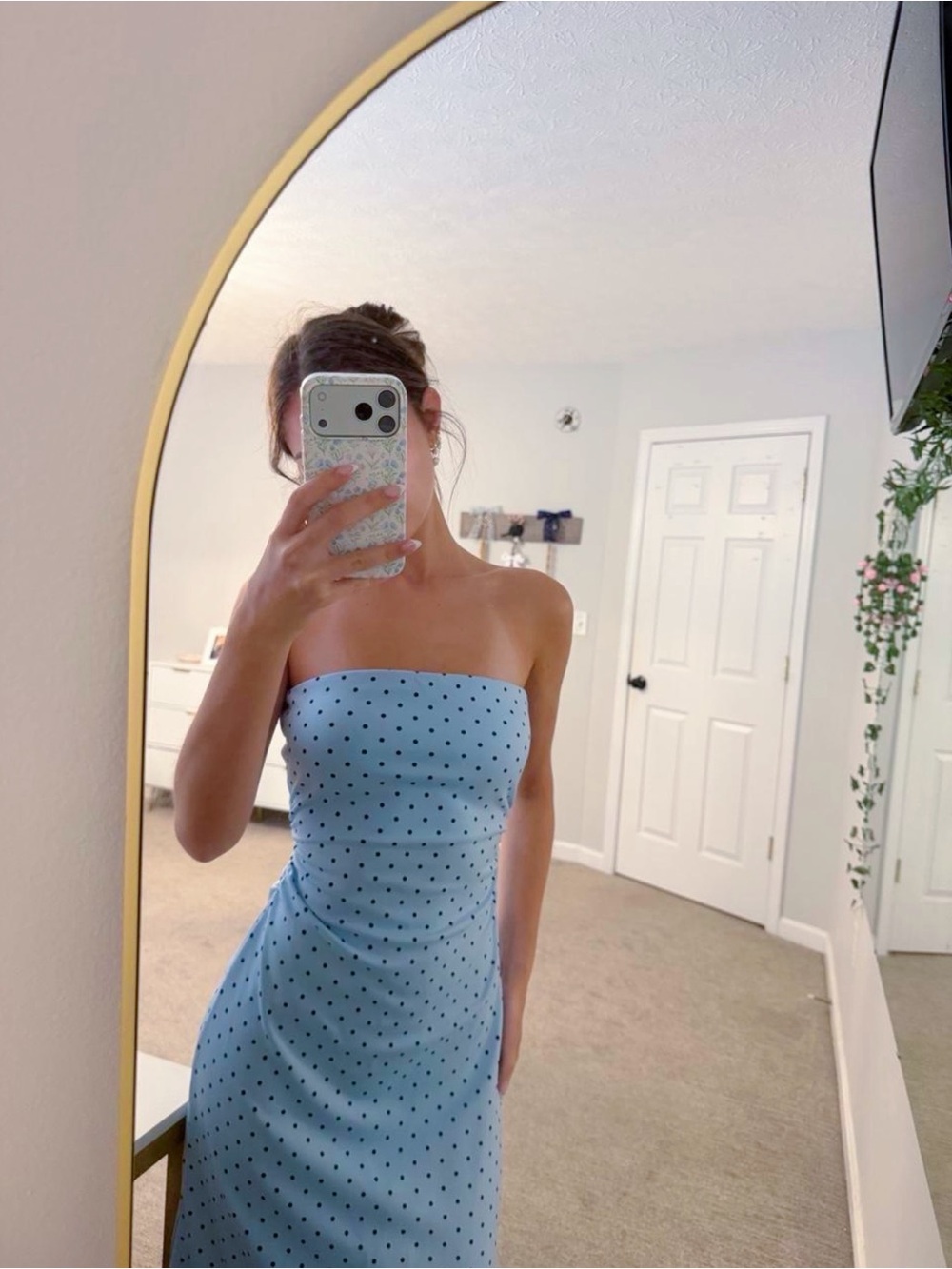 Dry Goods Light Blue Strapless Polka Dot Maxi Dress